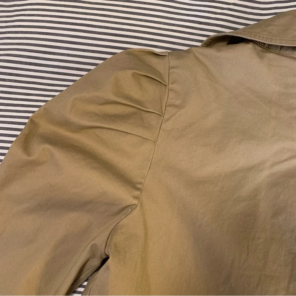 Avec Les Filles Cropped Puff Sleeve Trench Coat Tan Double Breasted XL NWT - Picture 15 of 15
